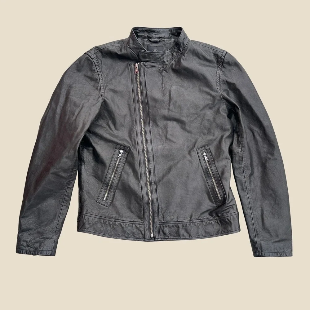 Banana Republic Mens Black Genuine Leather Asymmetrical Zip Moto Jacket Medium